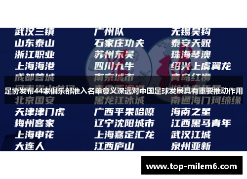 足协发布44家俱乐部准入名单意义深远对中国足球发展具有重要推动作用